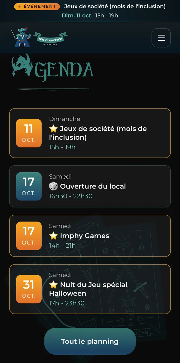 Agenda des ouvertures et événements