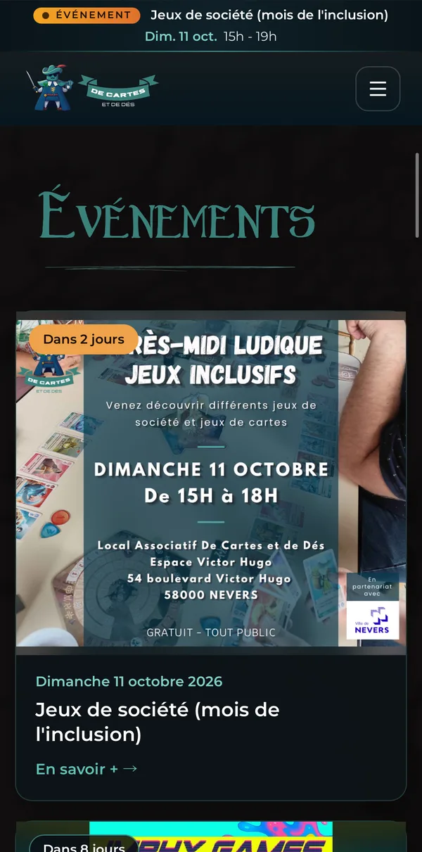 Page événement avec compte à rebours