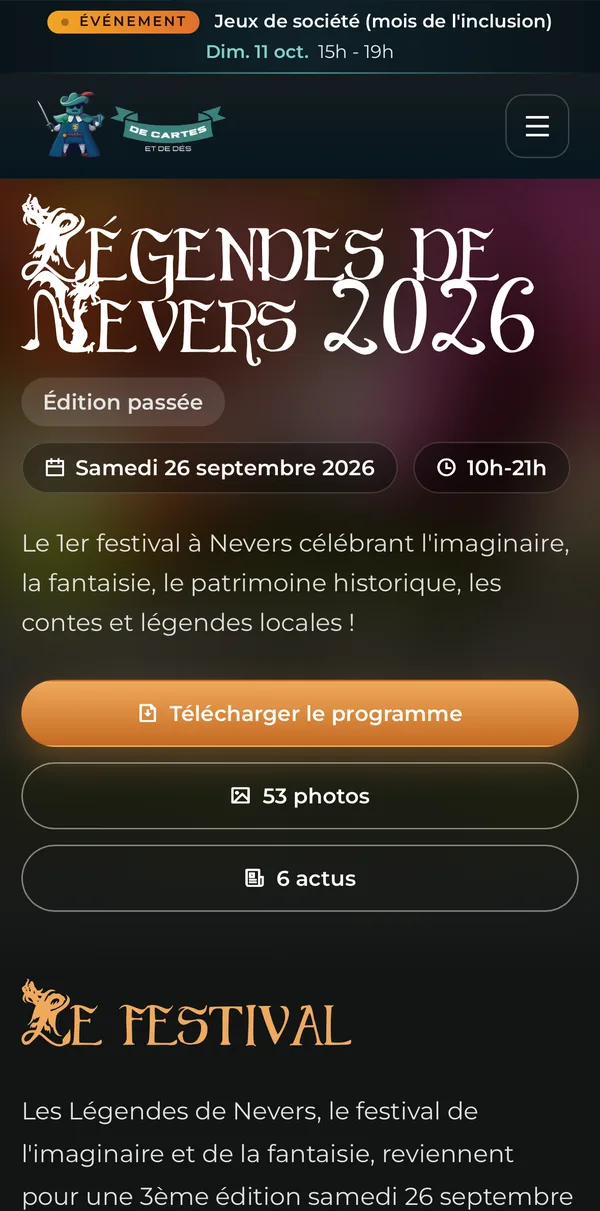 Page du festival Légendes de Nevers