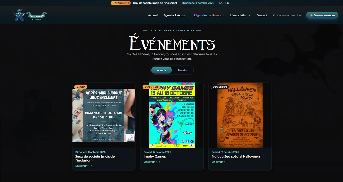 Page des événements