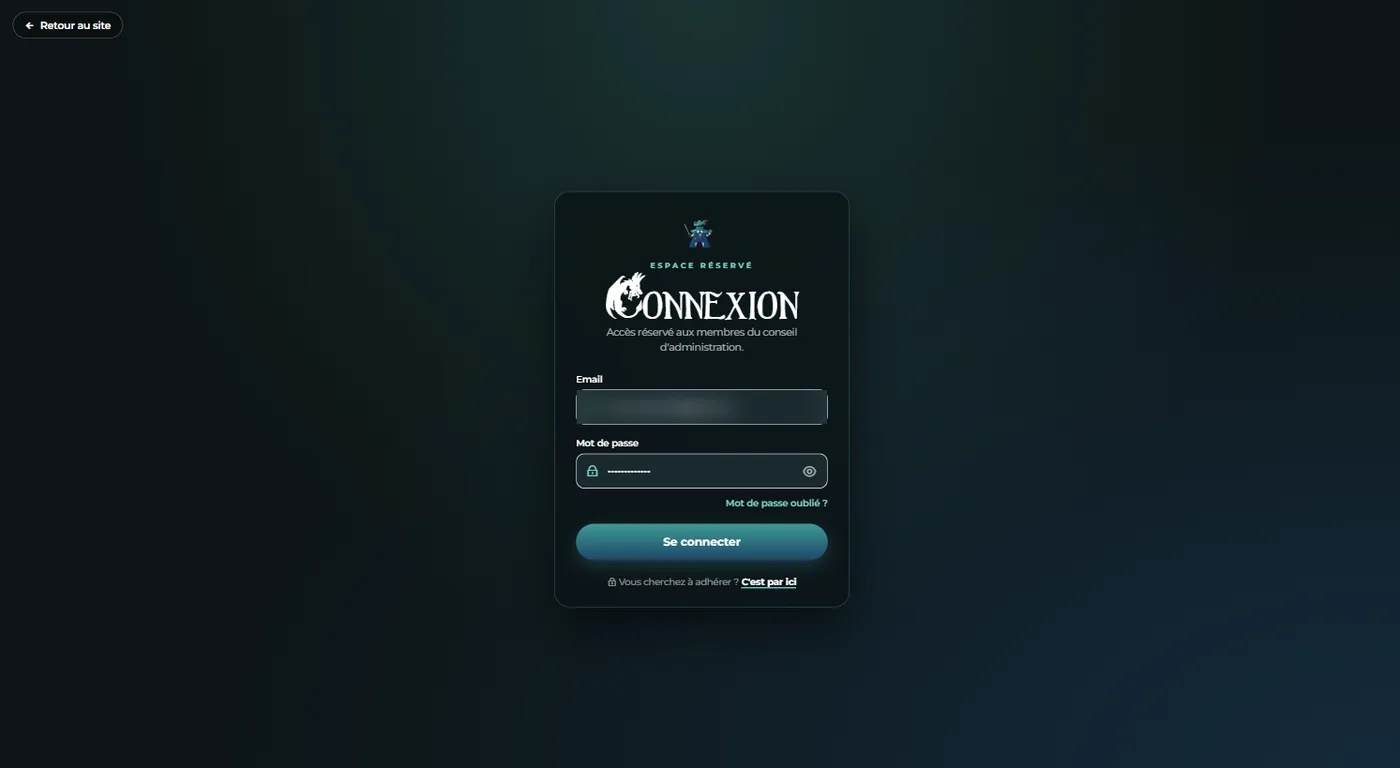 Connexion à l'espace d'administration