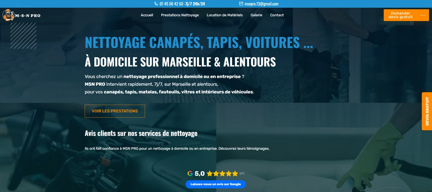 Accueil de MSN Pro avec les avis Google