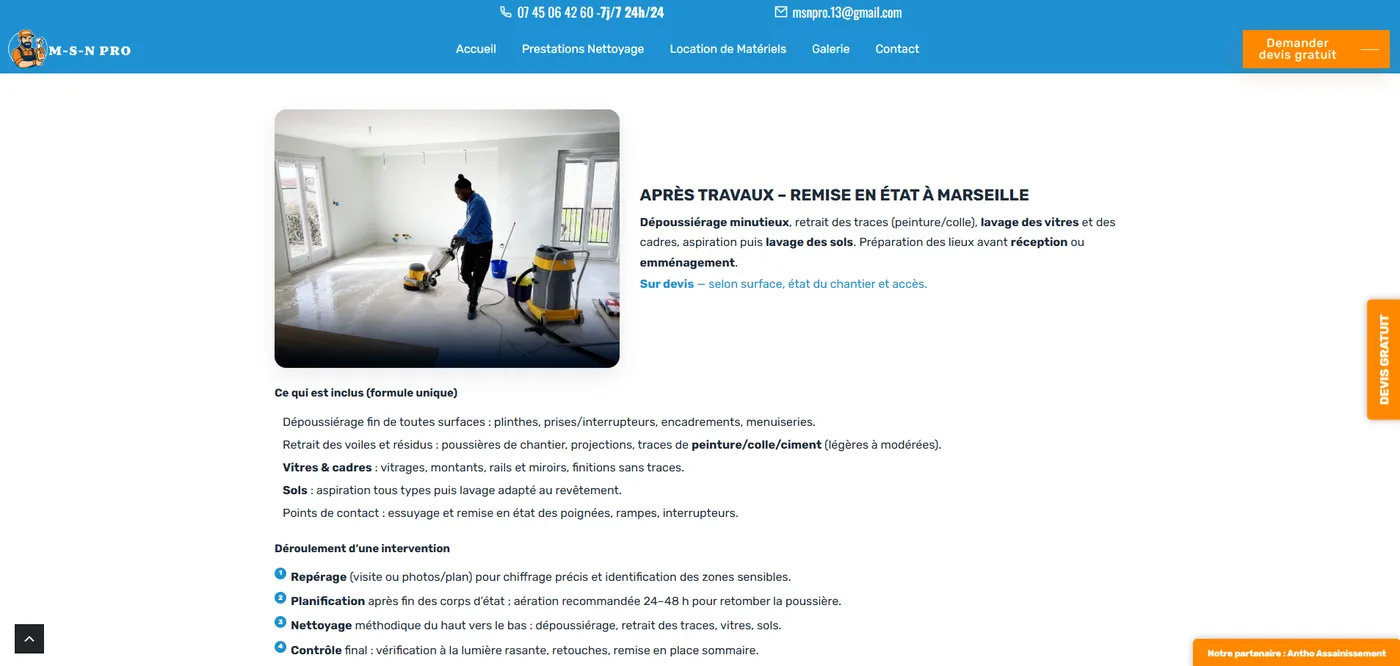 Page prestation après travaux